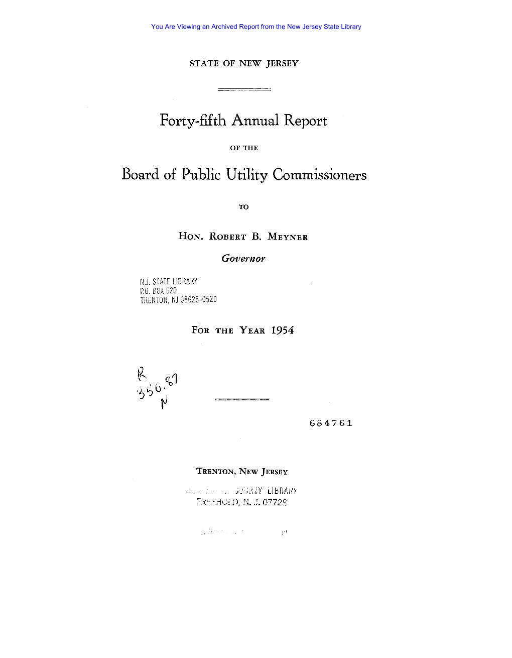 Forty-F1f Th Annual Report Board of Public Utility Commissioners