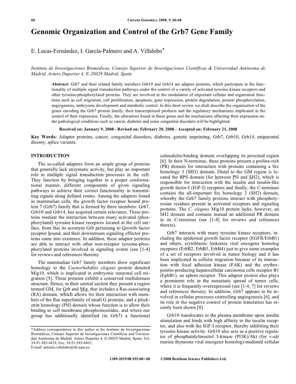 Genomic Organization and Control of the Grb7 Gene Family