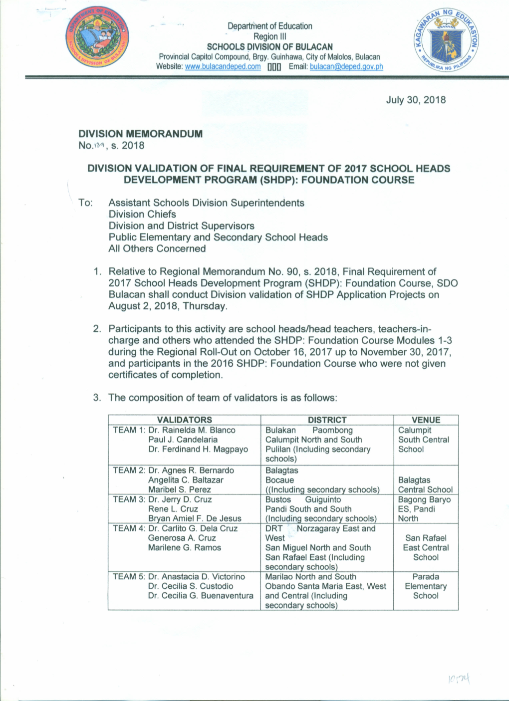 Department of Education Region III SCHOOLS DIVISION of BULACAN
