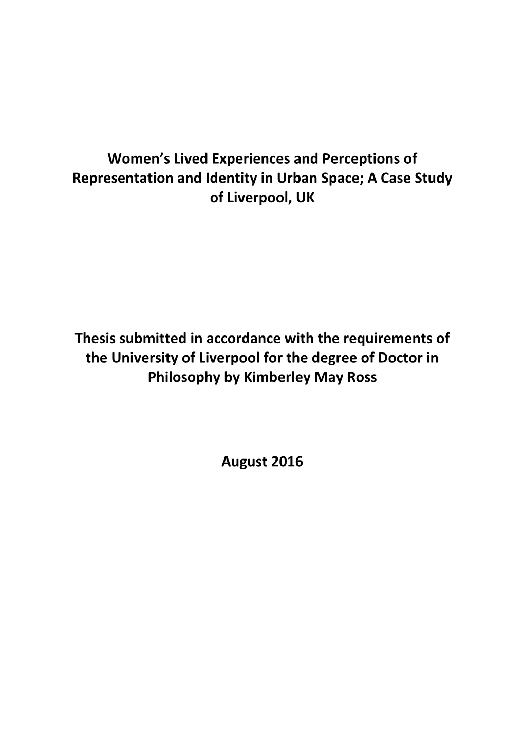Women's Lived Experiences and Perceptions of Representation And