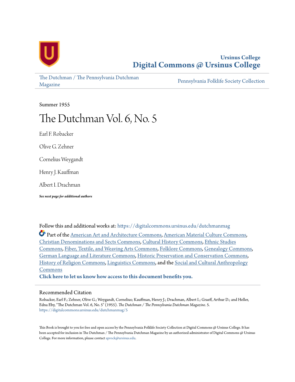 The Dutchman Vol. 6, No. 5 Earl F