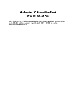 Gladewater ISD Student Handbook 2020–21 School Year
