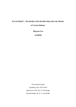 The Decline of the Ku Klux Klan After the Murder of Vernon Dahmer