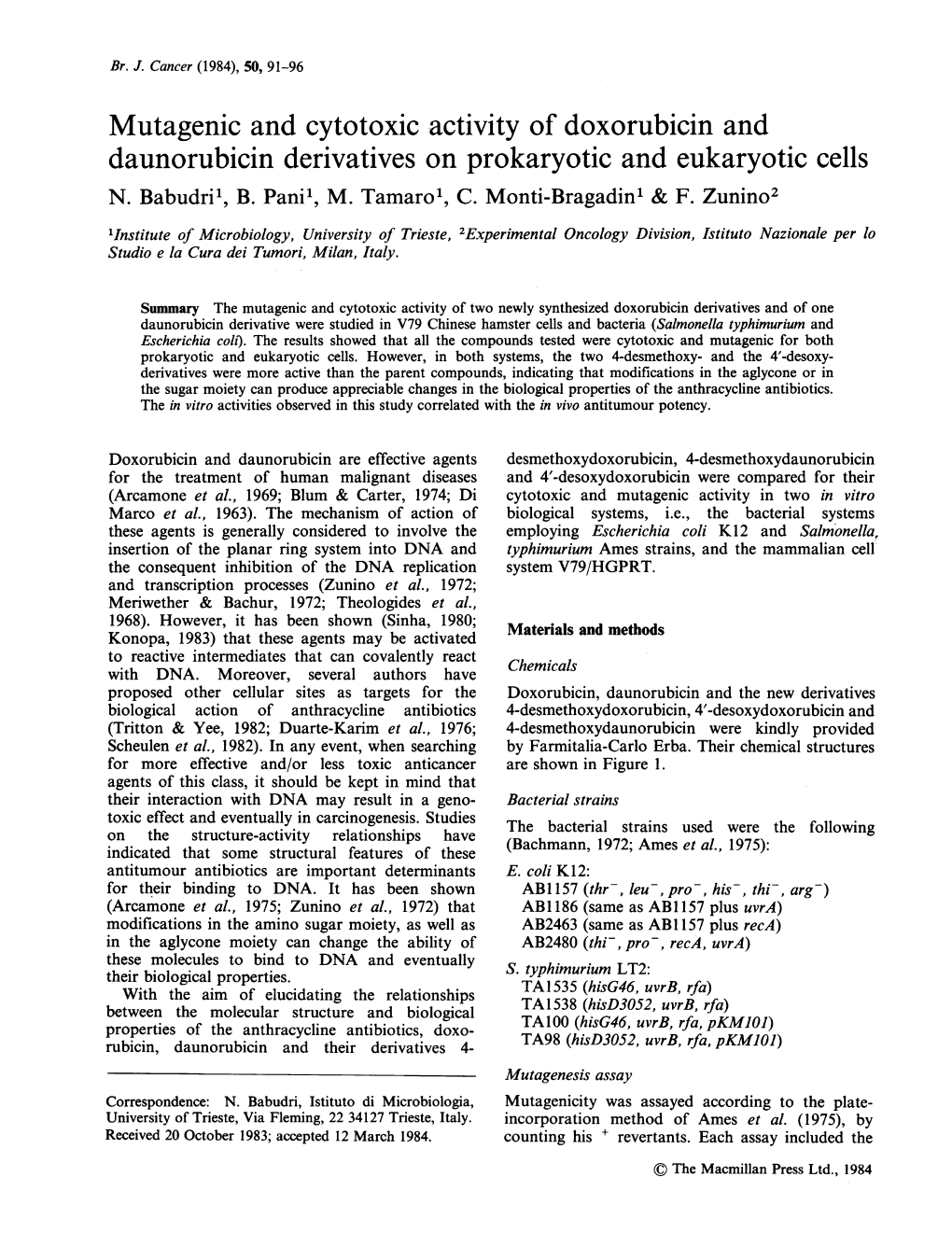 Mutagenic and Cytotoxic Activity of Doxorubicin and Daunorubicin Derivatives on Prokaryotic and Eukaryotic Cells N