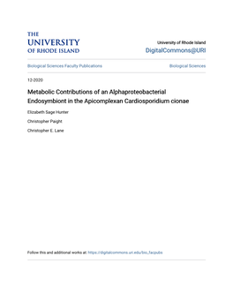 Metabolic Contributions of an Alphaproteobacterial Endosymbiont in the Apicomplexan Cardiosporidium Cionae