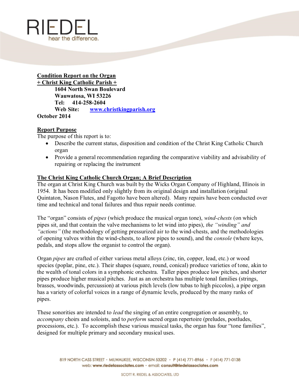 Condition Report on the Organ + Christ King Catholic Parish + 1604
