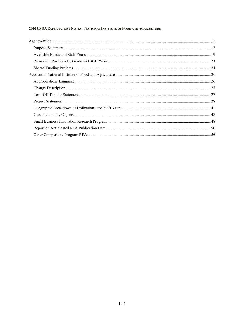 2020Usdaexplanatory Notes –National Institute of Food and Agriculture