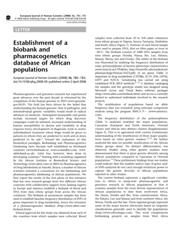 Establishment of a Biobank and Pharmacogenetics Database Of
