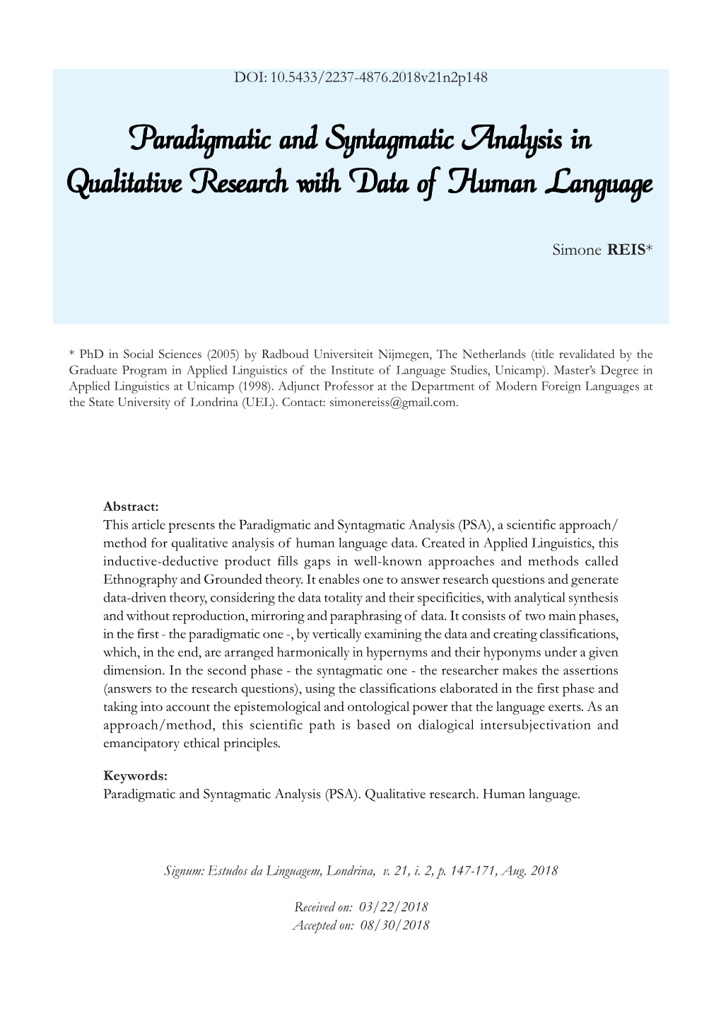 Paradigmatic and Syntagmatic Analysis in Adigmatic And