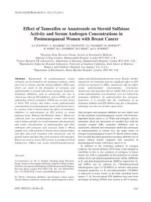 Effect of Tamoxifen Or Anastrozole on Steroid Sulfatase Activity and Serum Androgen Concentrations in Postmenopausal Women with Breast Cancer