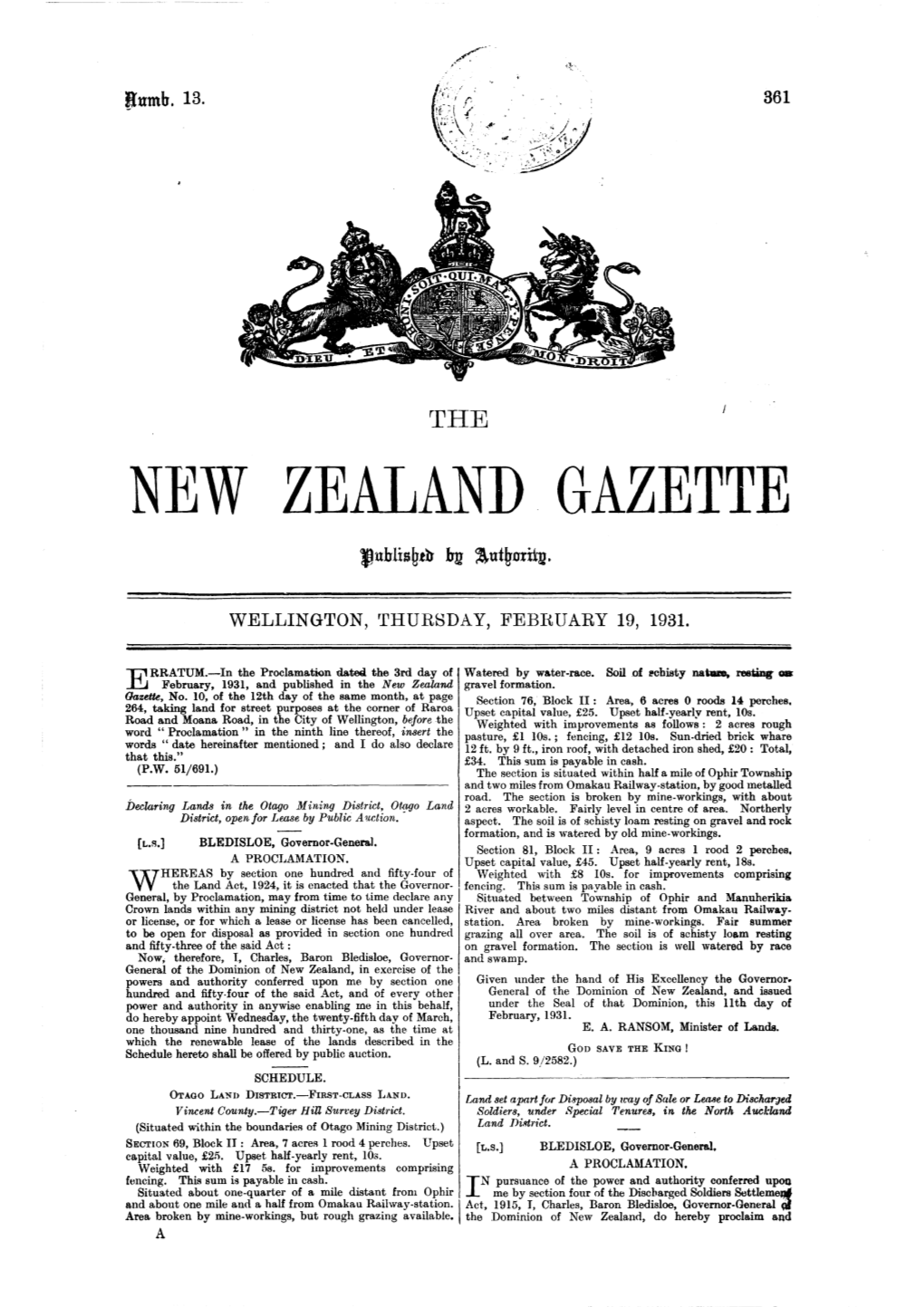 No 13, 19 February 1931