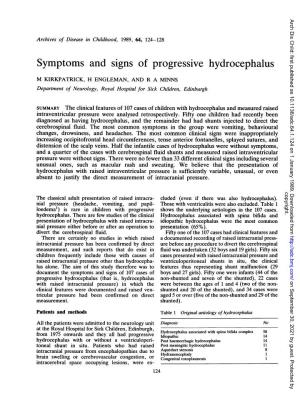 Symptoms and Signs of Progressive Hydrocephalus