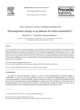 Thermodynamic Entropy As an Indicator for Urban Sustainability?