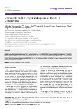 Comments on the Origin and Spread of the 2019 Coronavirus
