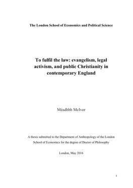 To Fulfil the Law: Evangelism, Legal Activism, and Public Christianity in Contemporary England