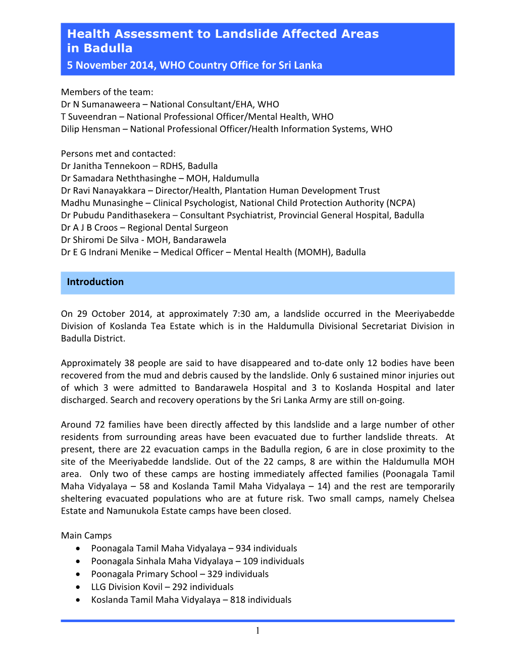 Health Assessment to Landslide Affected Areas in Badulla 5