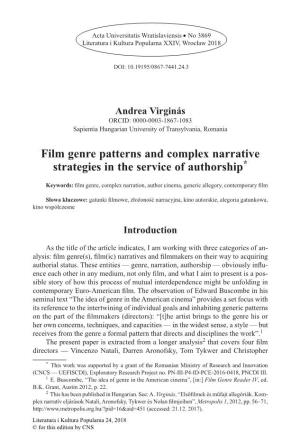 Film Genre Patterns and Complex Narrative Strategies in the Service of Authorship*