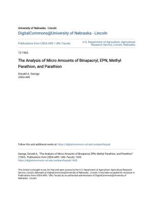 The Analysis of Micro Amounts of Binapacryl, EPN, Methyl Parathion, and Parathion