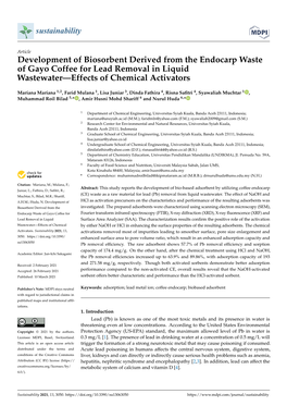 Development of Biosorbent Derived from the Endocarp Waste of Gayo Coffee for Lead Removal in Liquid Wastewater—Effects of Chemical Activators