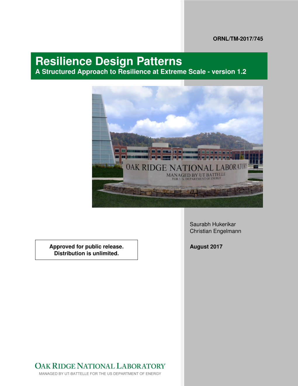 Resilience Design Patterns a Structured Approach to Resilience at Extreme Scale - Version 1.2