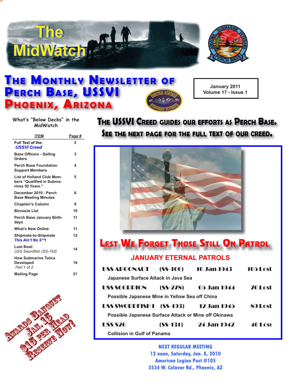 January 2011 PERCH BASE, USSVI Volume 17 - Issue 1 PHOENIX, ARIZONA