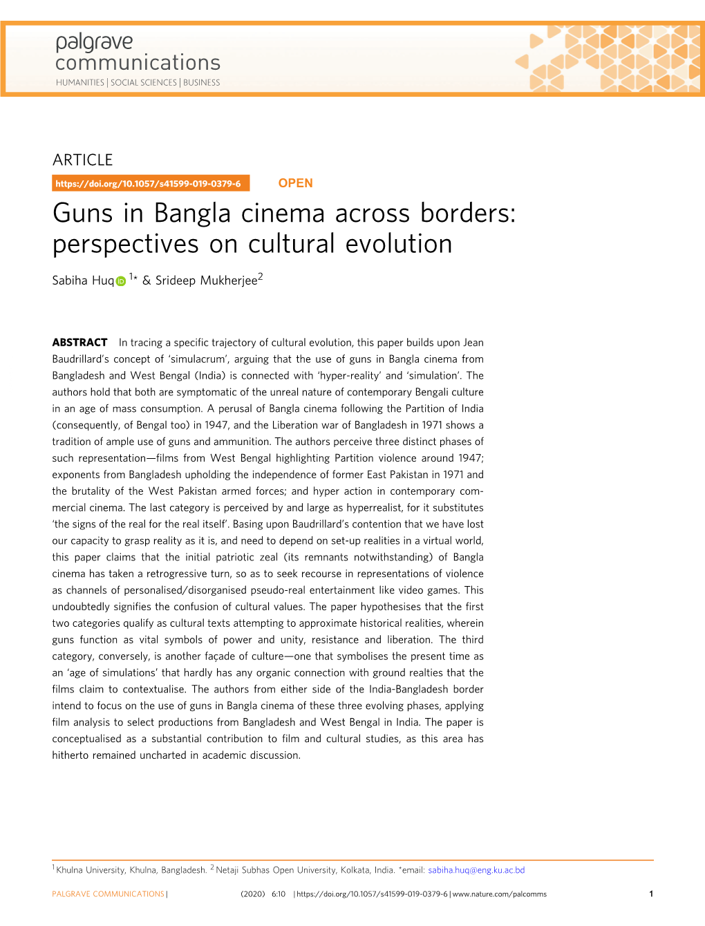 Guns in Bangla Cinema Across Borders: Perspectives on Cultural Evolution