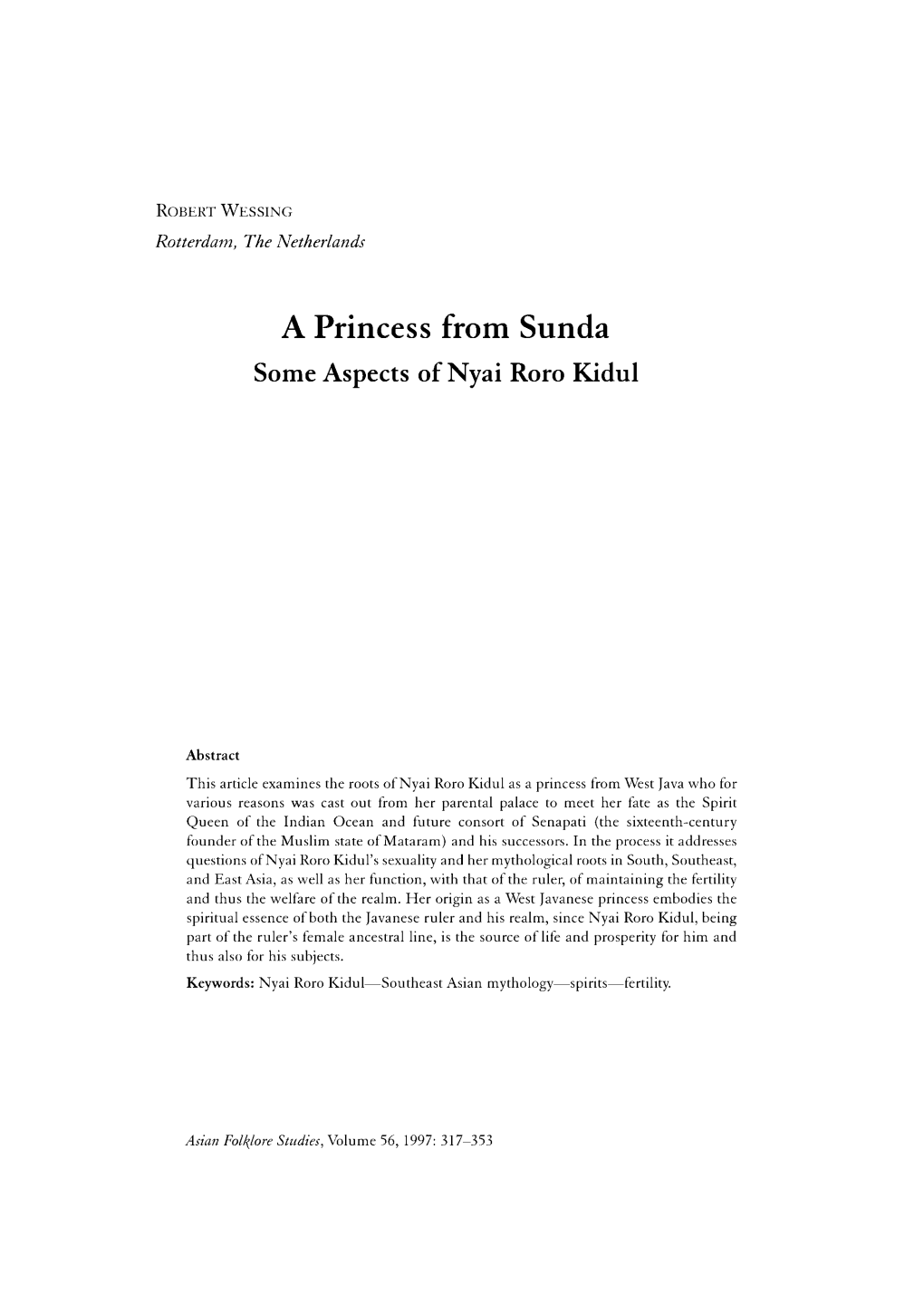 A Princess from Sunda Some Aspects of Nyai Roro Kidul