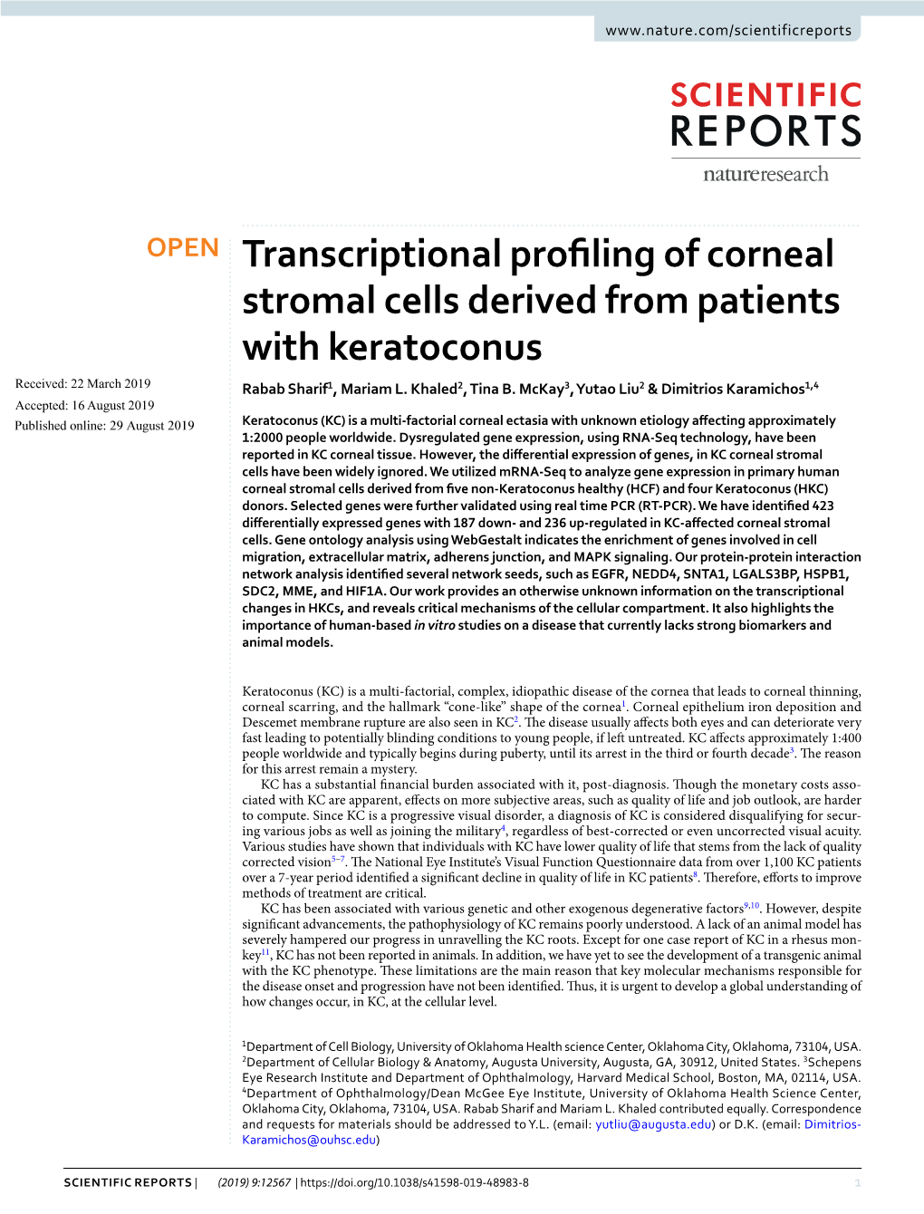 Transcriptional Profiling of Corneal Stromal Cells Derived from Patients
