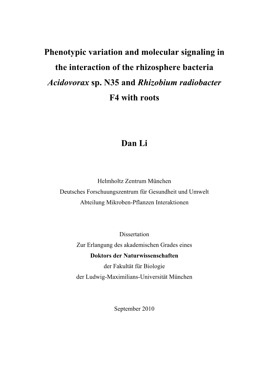 Phenotypic Variation and Molecular Signaling in the Interaction of the Rhizosphere Bacteria Acidovorax Sp