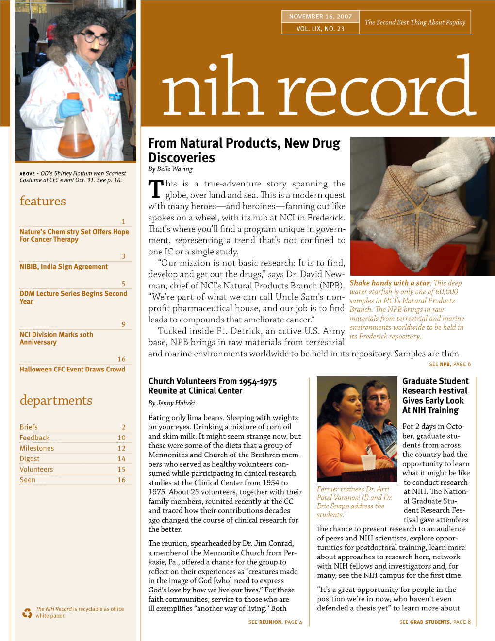 November 16, 2007, NIH Record, Vol. LIX, No. 23