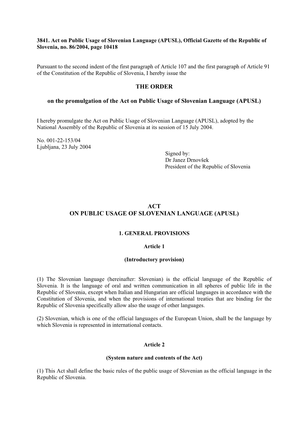 Law on Public Usage of the Slovenian Language 2004