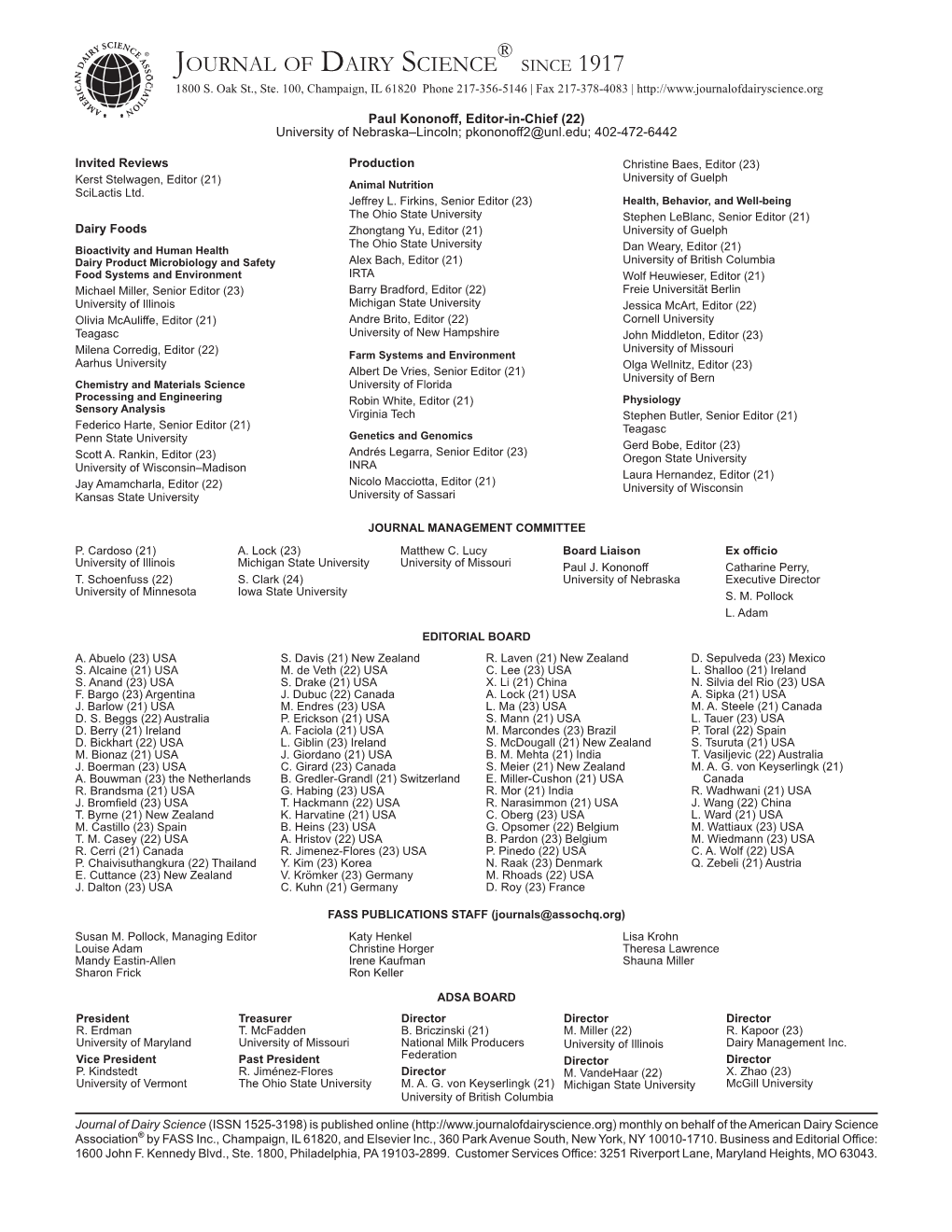 Journal of Dairy Science Since 1917 1800 S