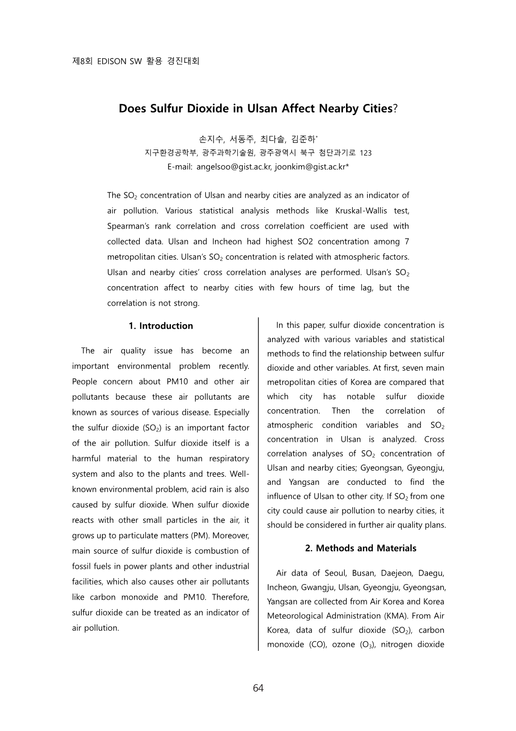 Does Sulfur Dioxide in Ulsan Affect Nearby Cities?