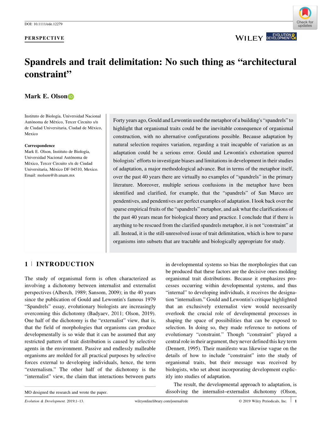 Spandrels and Trait Delimitation: No Such Thing As 'Architectural Constraint'