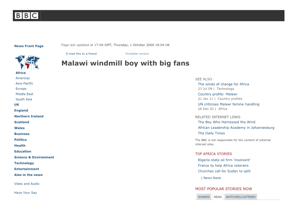 Malawi Windmill Boy with Big Fans