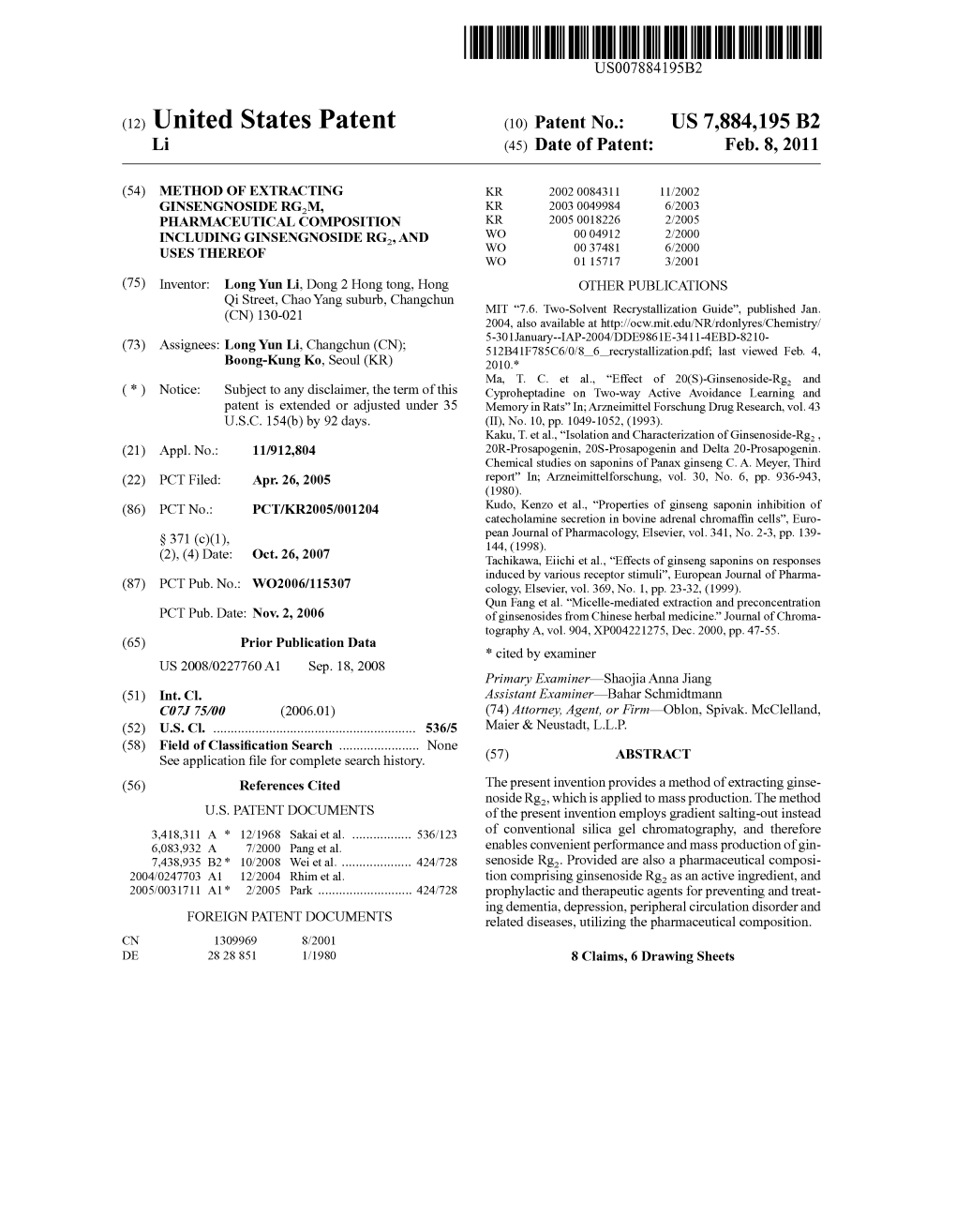 (12) United States Patent (10) Patent No.: US 7,884, 195 B2 Li (45) Date of Patent: Feb