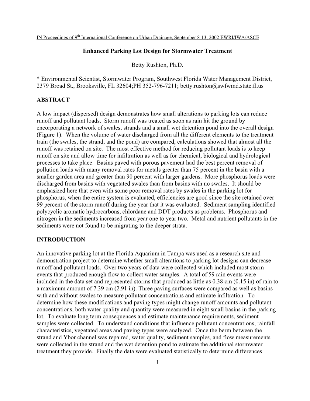 Enhanced Parking Lot Design for Stormwater Treatment