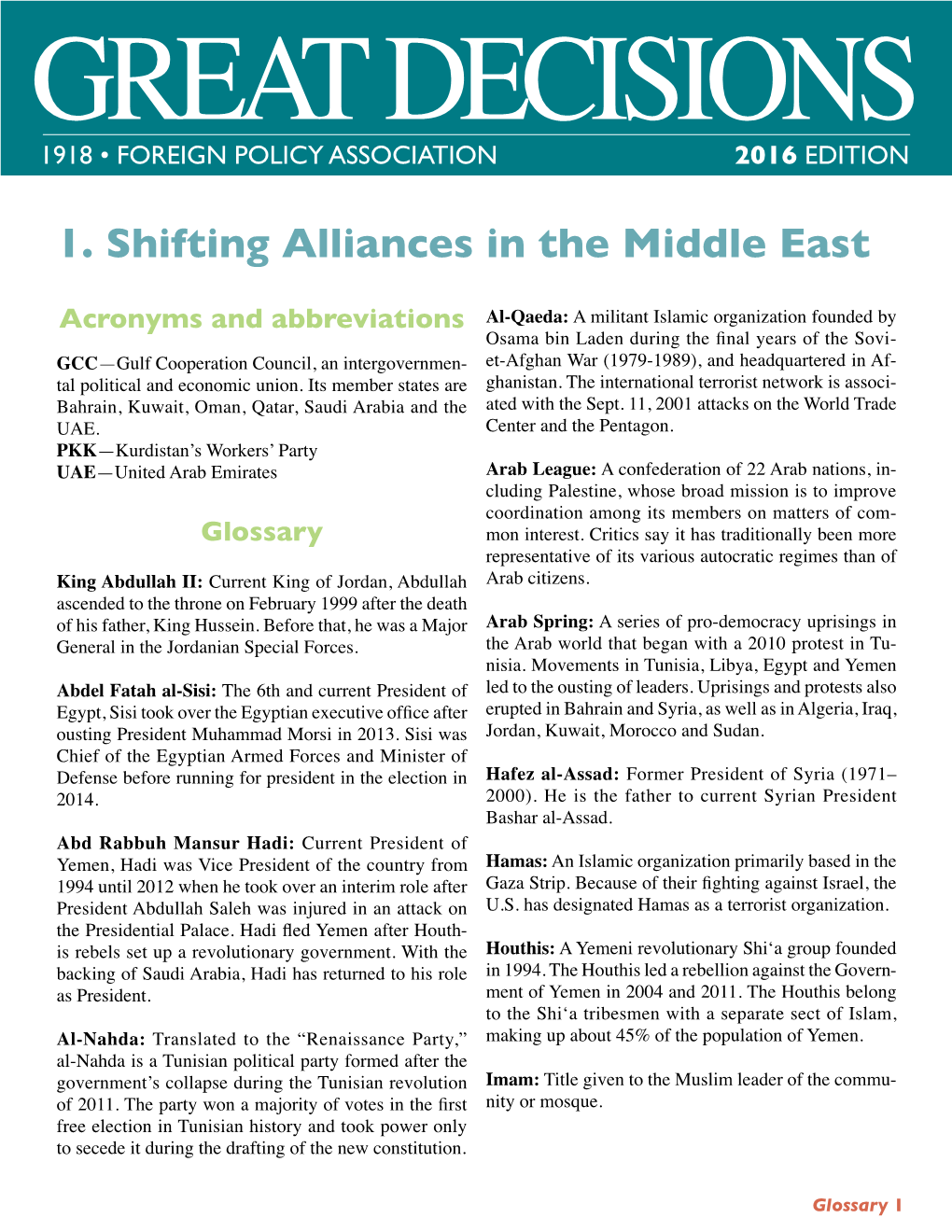 1. Shifting Alliances in the Middle East