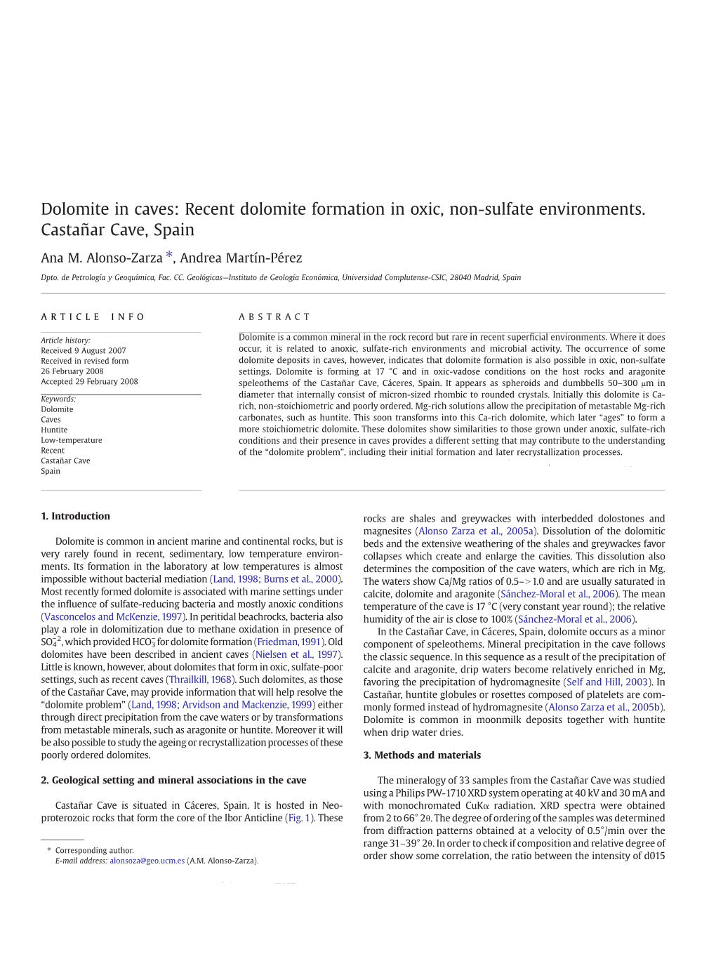 Dolomite in Caves: Recent Dolomite Formation in Oxic, Non-Sulfate Environments