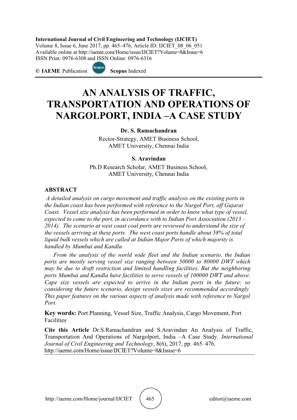 An Analysis of Traffic, Transportation and Operations of Nargolport, India –A Case Study