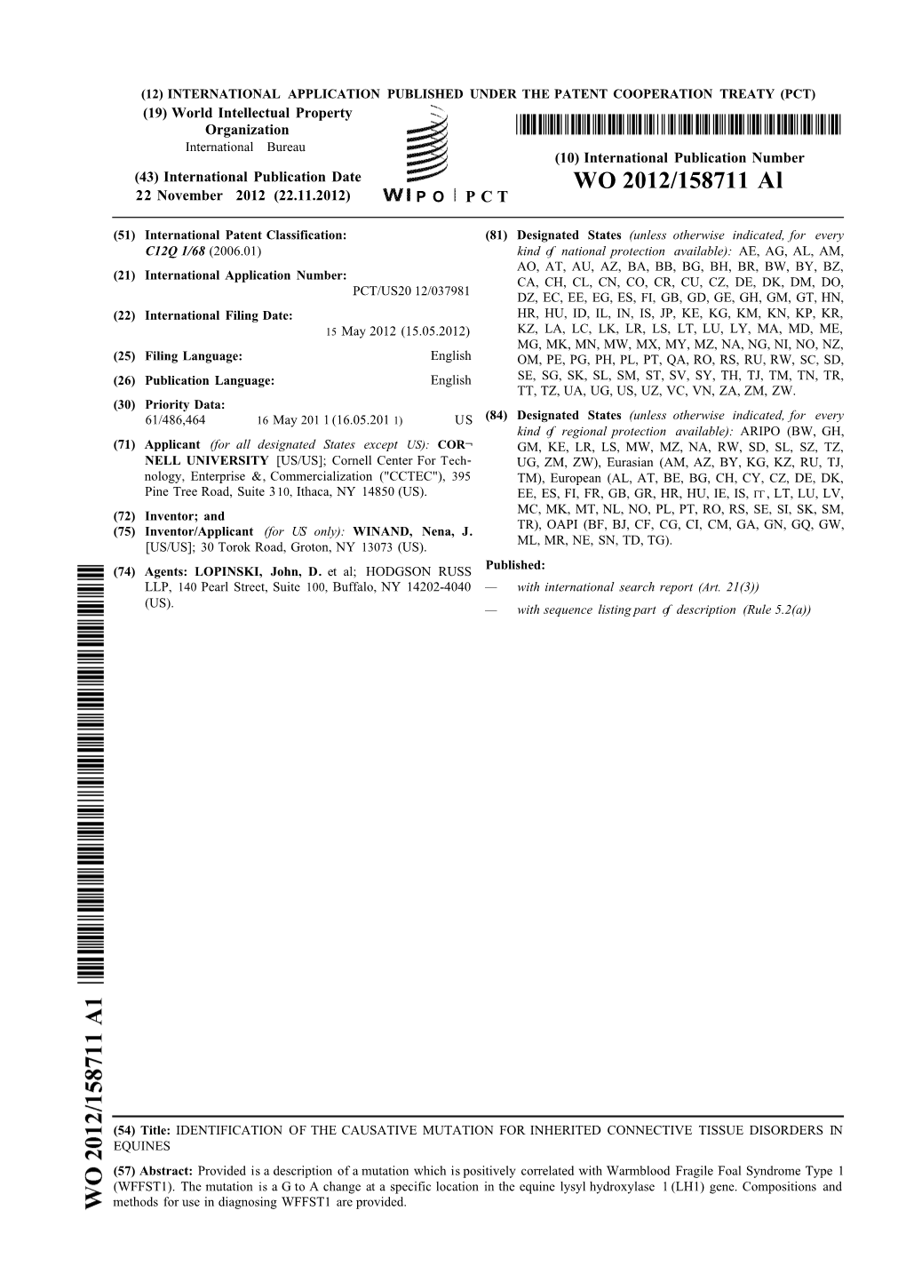WO 2012/158711 Al 22 November 2012 (22.11.2012) P O P C T