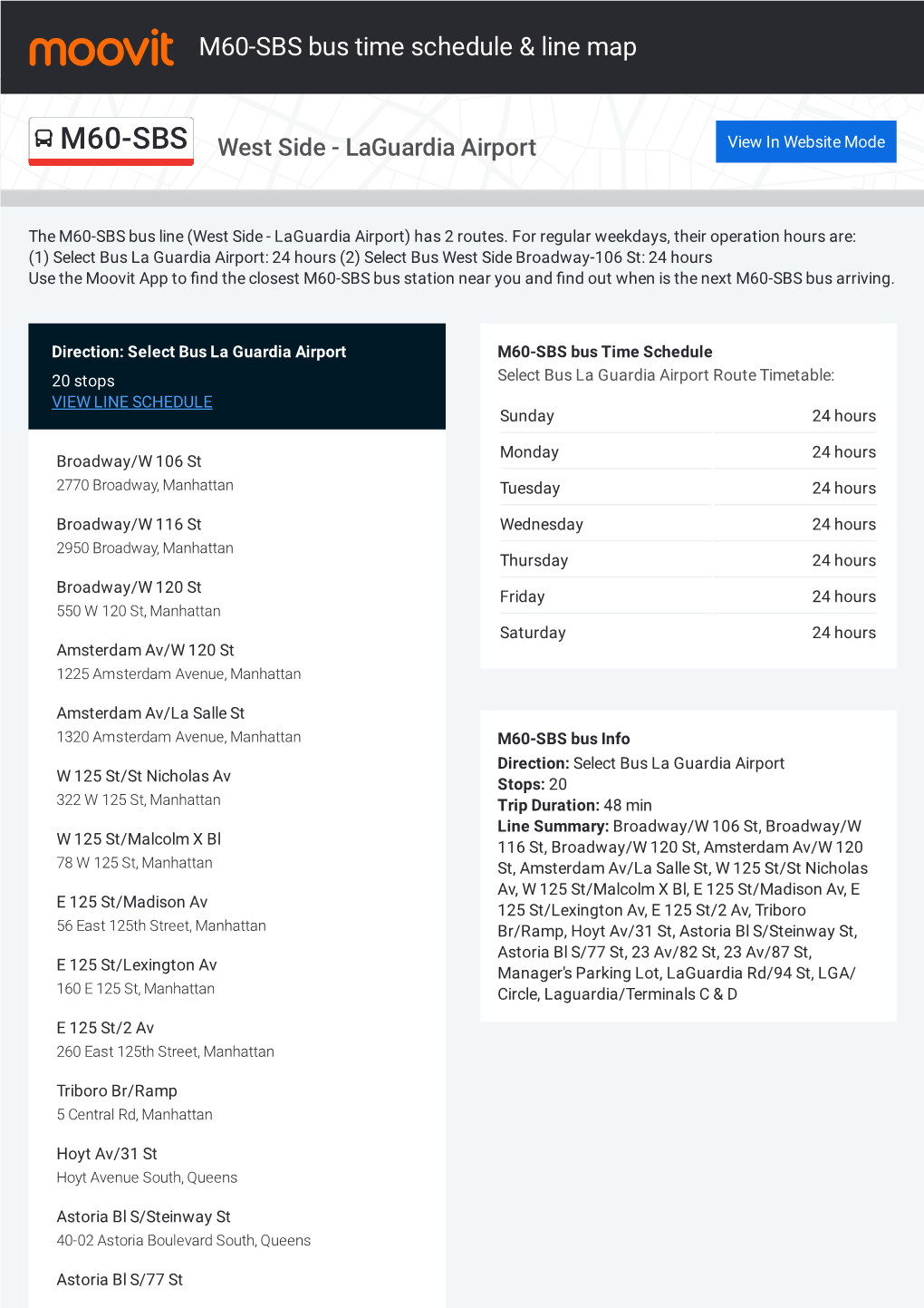 M60-SBS Bus Time Schedule & Line Route