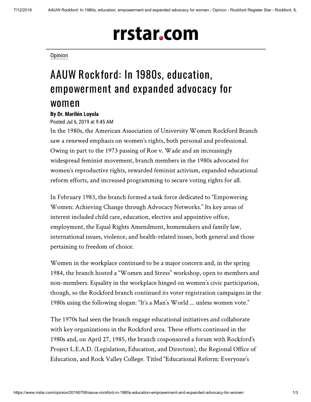 AAUW Rockford: in 1980S, Education, Empowerment and Expanded Advocacy for Women - Opinion - Rockford Register Star - Rockford, IL