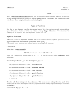 Types of Functions Algebraic Functions