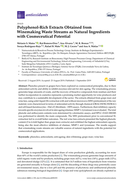 Polyphenol-Rich Extracts Obtained from Winemaking Waste Streams As Natural Ingredients with Cosmeceutical Potential