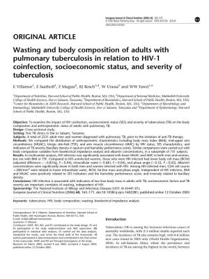 Wasting and Body Composition of Adults with Pulmonary Tuberculosis in Relation to HIV-1 Coinfection, Socioeconomic Status, and Severity of Tuberculosis