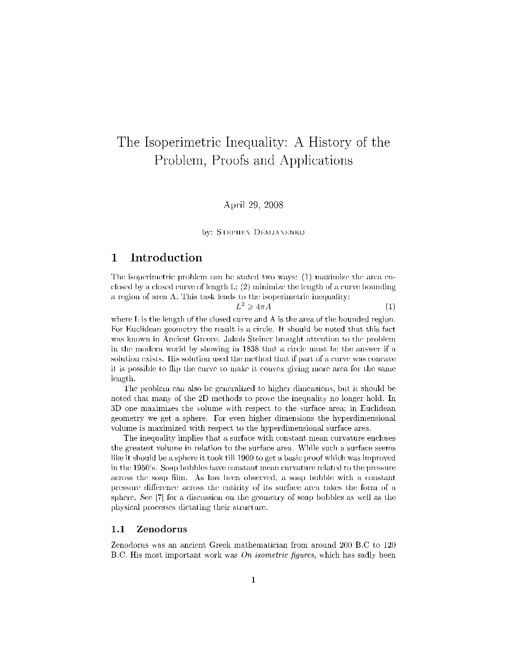 The Isoperimetric Inequality: a History of the Problem, Proofs and Applications