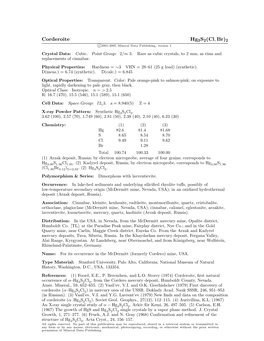 Corderoite Hg3s2(Cl, Br)2 C 2001-2005 Mineral Data Publishing, Version 1