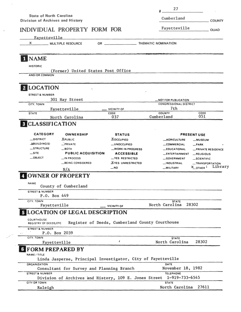 Location Classification Downer of Property Form