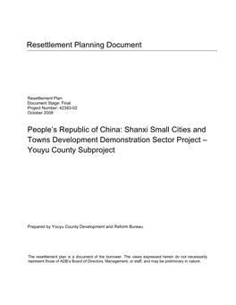 Resettlement Planning Document People's Republic of China: Shanxi